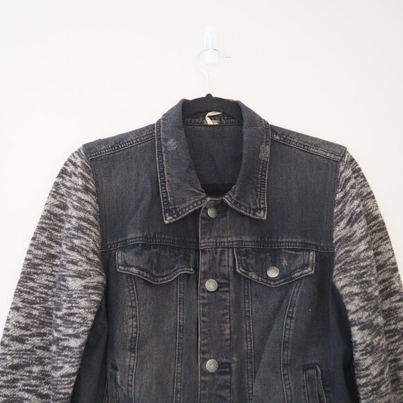 * Free People Black Denim Sweater Jacket sz M - Picture 3 of 5